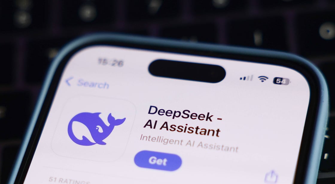 DeepSeek seen on App Store displayed on a phone screen.