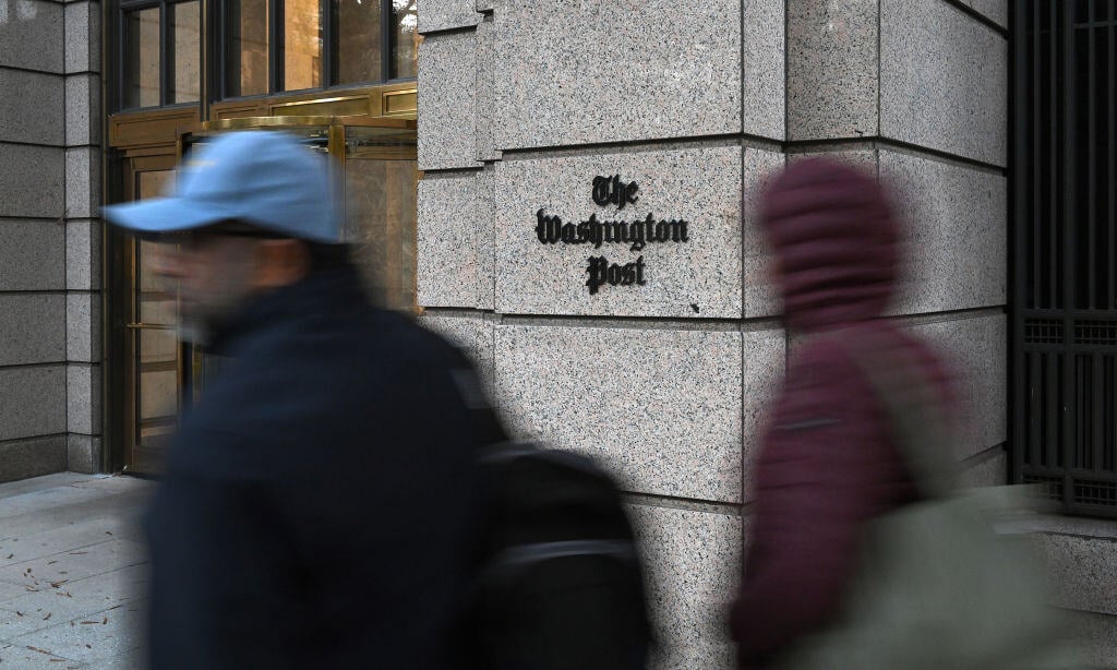 The front entrance at the Washington Post offices in Washington, DC.