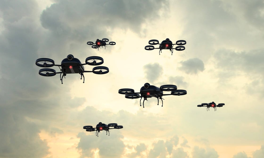 A group of flying drones.