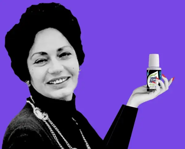 Bette Nesmith Graham holding a bottle