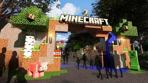 A rendering of a “Minecraft” attraction entrance.