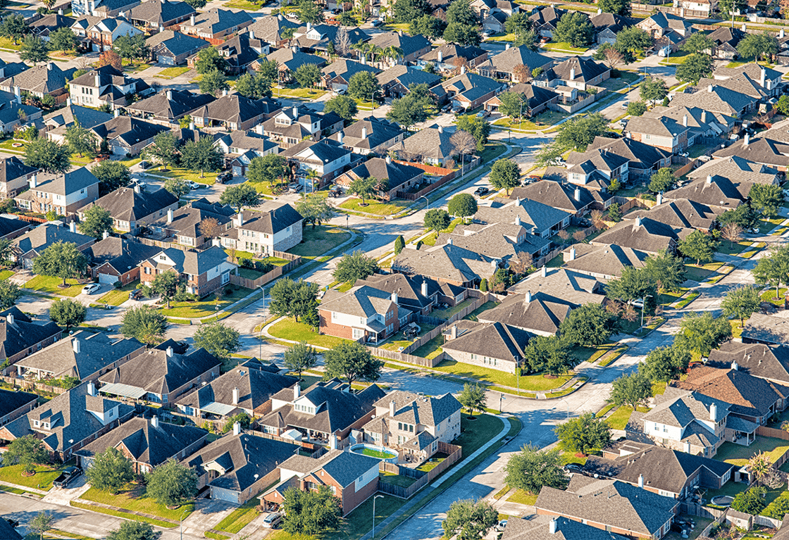 Aerial view of a suburban development