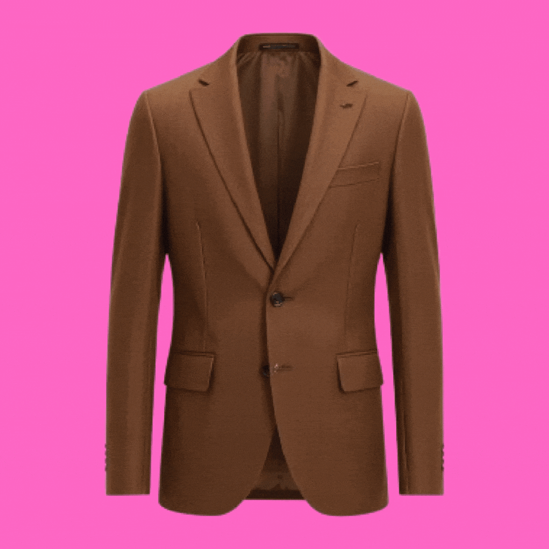 A yellow measuring tape expands across a brown suit jacket.